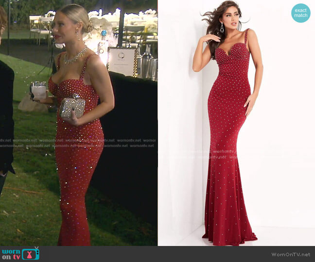 Jovani 4728 Sweetheart Neckline Beaded Jersey Dress worn by Dorit Kemsley on The Real Housewives of Beverly Hills
