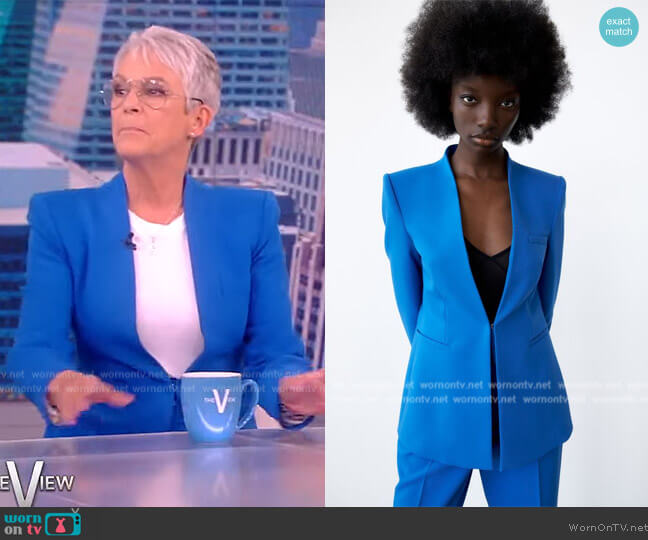 Long Blazer with Inverted Collar by Zara worn by Jamie Lee Curtis on The View
