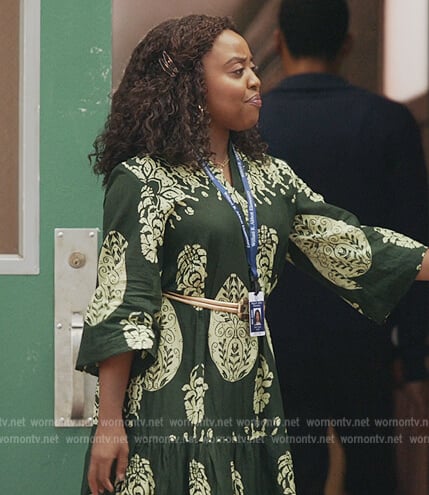 Janine’s green printed dress on Abbott Elementary