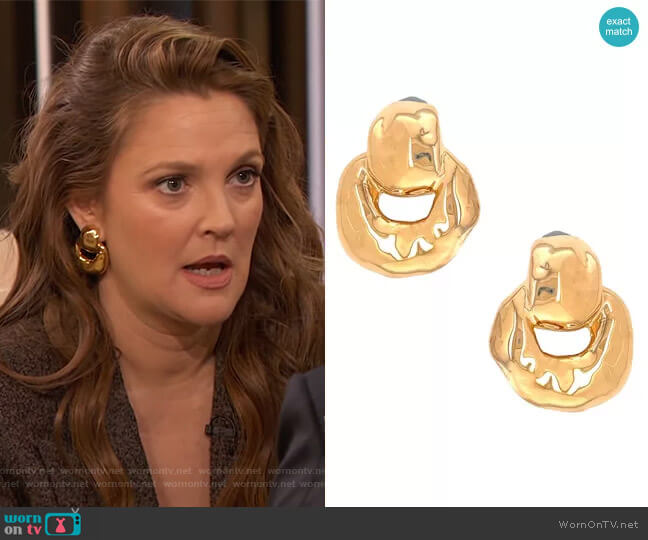 Jennifer Miller Clipon Doorknocker Earrings worn by Drew Barrymore on The Drew Barrymore Show