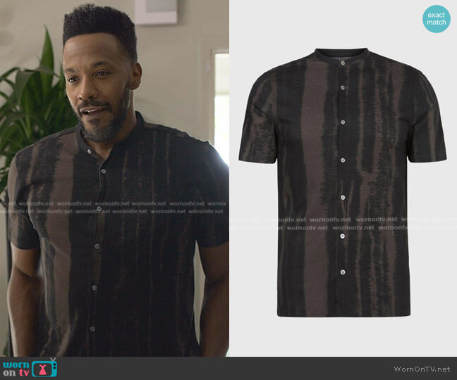 John Varvatos Stripe Short Sleeve Shirt worn by Lewis Stewart (McKinley Freeman) on Reasonable Doubt