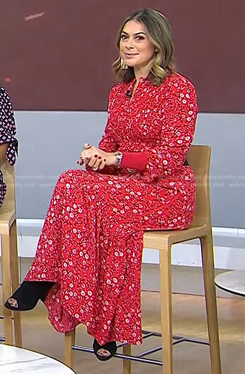 Katie Nicholl’s red floral maxi dress on Today