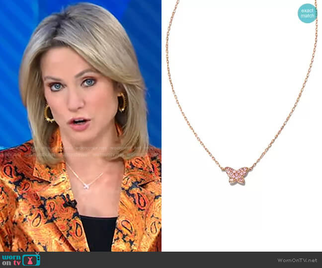 Kendra Scott Butterfly 14k Rose Gold Pendant Necklace in Pink Sapphire worn by Amy Robach on Good Morning America