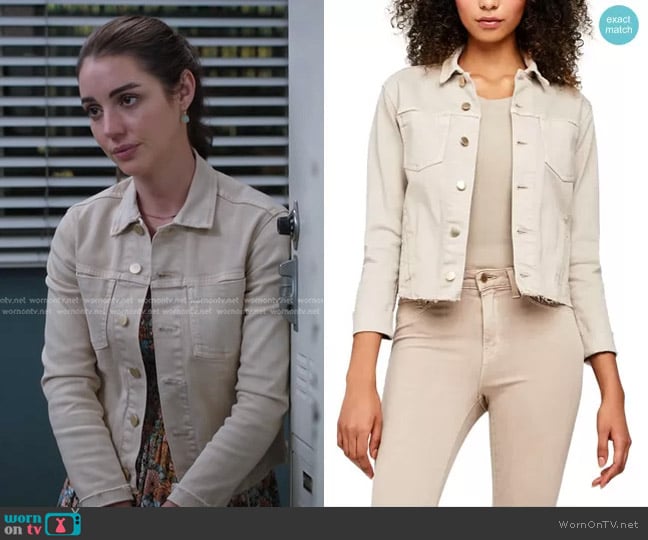 L'Agence Janelle Raw Cut Slim Denim Jacket worn by Jules Millin (Adelaide Kane) on Greys Anatomy