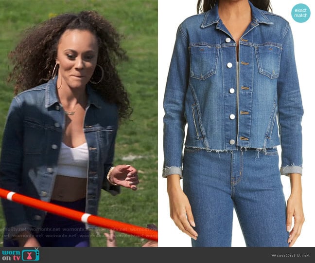 L'Agence Janelle Raw Cut Slim Denim Jacket worn by Ashley Darby on The Real Housewives of Potomac