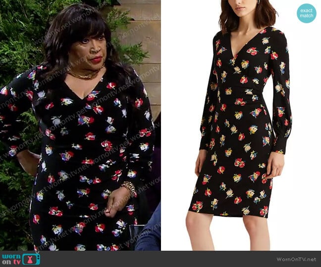 Lauren Ralph Lauren Floral Surplice Jersey Dress worn by Paulina Price (Jackée Harry) on Days of our Lives