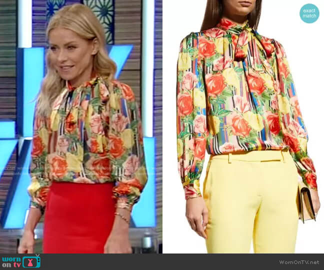 Libertine Tequila Sunrise Tie Collar Blouse worn by Kelly Ripa on Live with Kelly and Mark