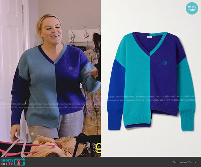 Loewe Asymmetric Color-block Wool Sweater worn by Heather Gay on The Real Housewives of Salt Lake City