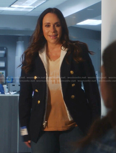 Maddie’s navy double breasted blazer on 9-1-1