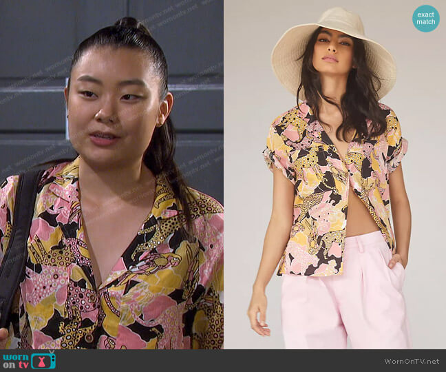 Maeve Printed Buttondown Surf Shirt worn by Wendy Shin (Victoria Grace) on Days of our Lives