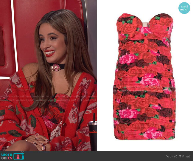 Magda Butrym Sukie Rose-Print Pleated Mini Dress worn by Camila Cabello on The Voice
