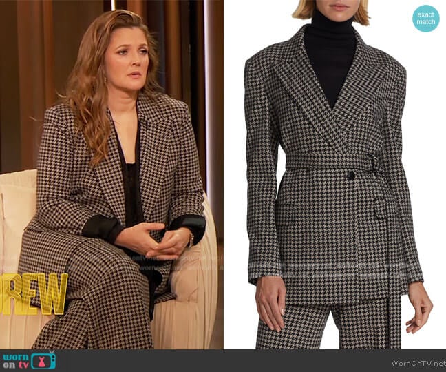 Max Mara Kabala Houndstooth Belted Blazer and Pants worn by Drew Barrymore on The Drew Barrymore Show