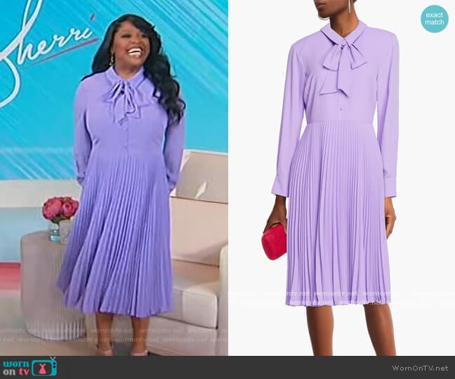 Mikael Aghal Pussy-bow pleated crepe midi dress worn by Sherri Shepherd on Sherri