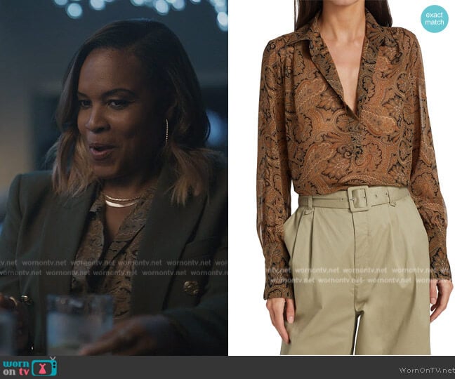 Nili Lotan Colleen Sheer Paisley Blouse worn by Nefetari Spencer (Nefetari Spencer) on Reasonable Doubt