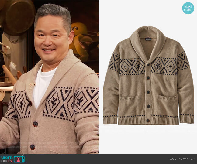 Patagonia Recycled Wool Shawl Collar Cardigan worn by Danny Seo on The Drew Barrymore Show