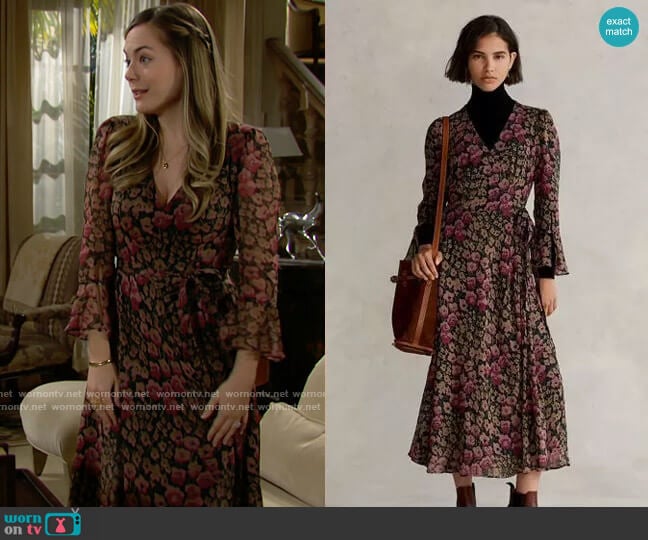 Polo Ralph Lauren Floral Ruffle-Trim Wrap Dress worn by Hope Logan (Annika Noelle) on The Bold and the Beautiful