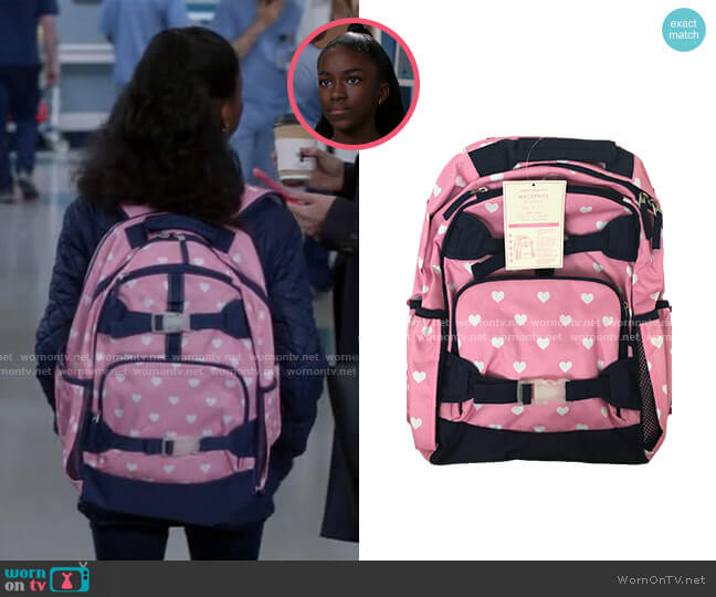Pottery Barn Heart Valentine Backpack worn by Zola Grey Shepherd (Aniela Gumbs) on Greys Anatomy