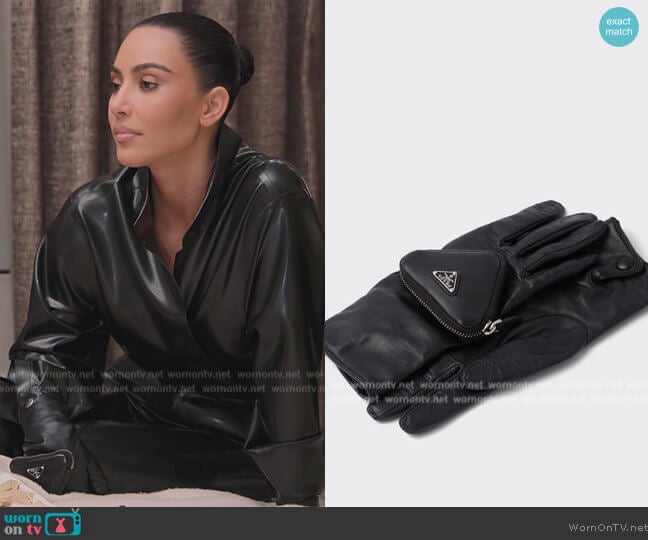 Nappa leather gloves with pouch by Prada worn by Kim Kardashian (Kim Kardashian) on The Kardashians