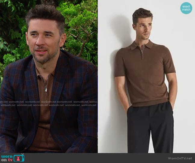 Reiss Maxwell Polo Shirt in Toffee Brown worn by Chad DiMera (Billy Flynn) on Days of our Lives