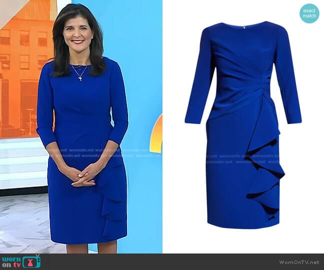 Rickie Freeman for Teri Jon Ruched Crepe Dress with Drape worn by Nikki Haley on Today