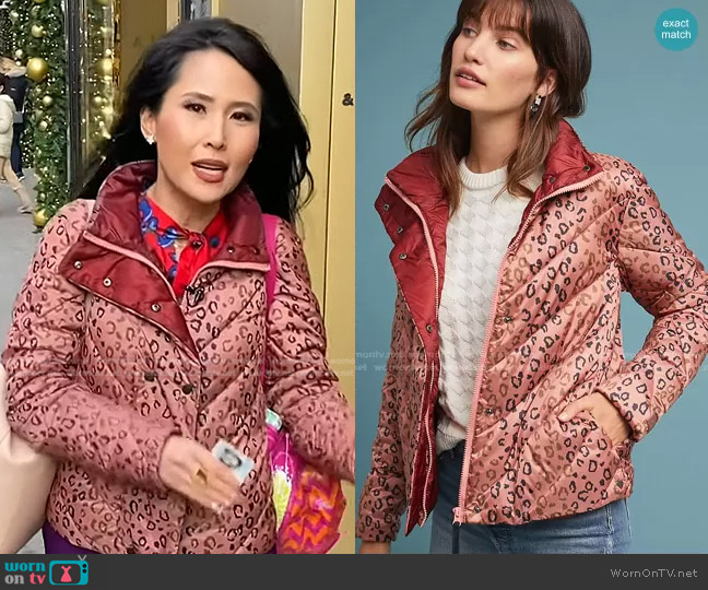 Scotch & Soda Quilted Leopard Puffer Jacket worn by Vicky Nguyen on Today