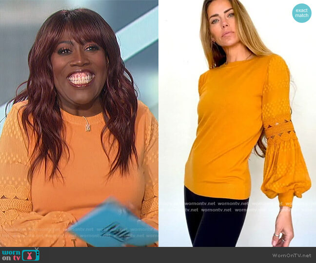 Sioni Orange Embroidered Top worn by Sheryl Underwood on The Talk