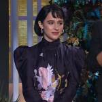 Sophia Anne Caruso’s black printed mini dress on The Kelly Clarkson Show