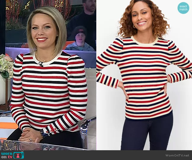 Talbots Puff Sleeve Crewneck Pullover in French Stripe worn by Dylan Dreyer on Today