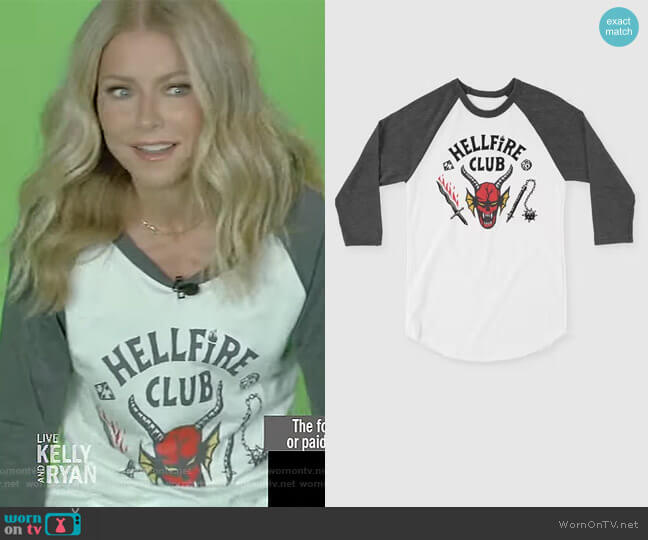 Printful The Hellfire Club Raglan Shirt worn by Kelly Ripa on Live with Kelly and Mark