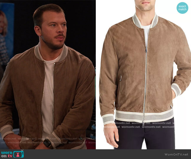 Theory Suede City Bomber Jacket worn by (Jimmy Tatro) on Home Economics