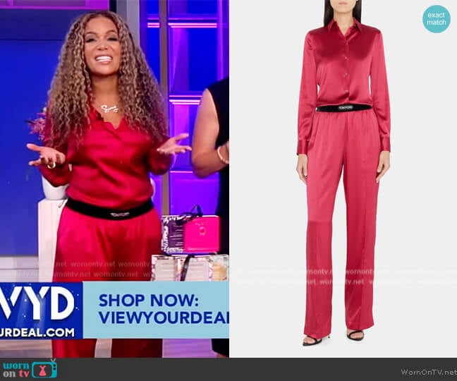 WornOnTV: Sunny’s pink satin blouse and logo pants on The View | Sunny ...