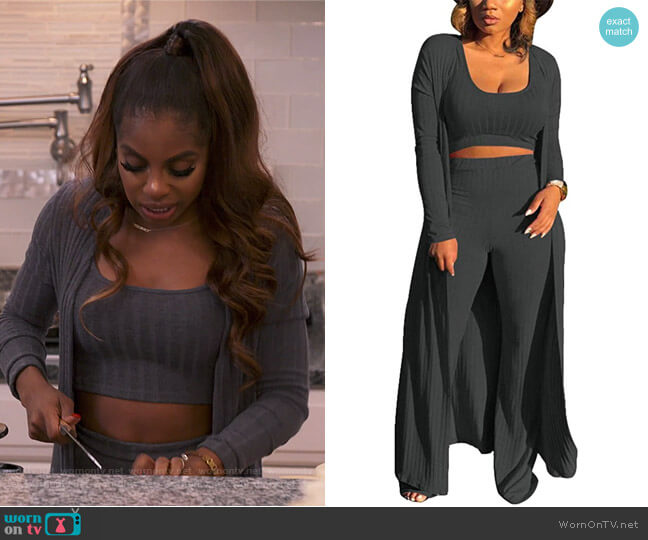 Hanmax Tracksuit Long Sleeve Blazer Coat Tank and Pants worn by Candiace Dillard Bassett on The Real Housewives of Potomac