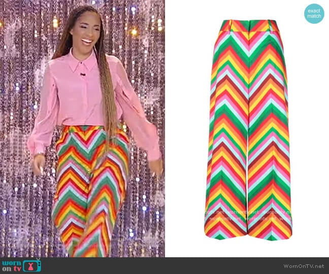 Valentino Chevron-pattern cropped trousers worn by Amanda Seales on Tamron Hall Show