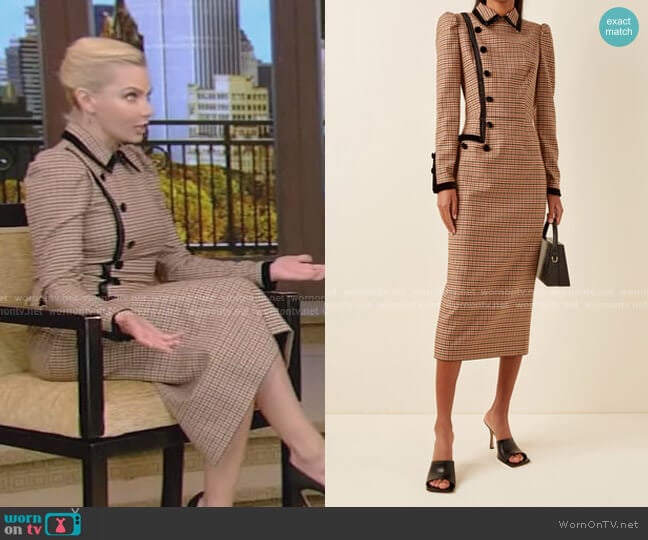 Alessandra Rich Velvet-Trimmed Gingham Wool-Blend Midi Dress worn by Jaime Pressly on Live with Kelly and Mark