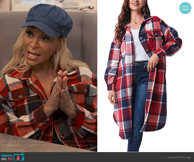 Xaspee Plaid Shacket worn by Karen Huger on The Real Housewives of Potomac