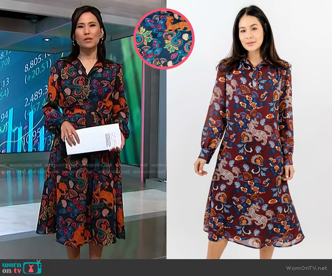 Gravitas Yamei Dress in Navy Tiger Print worn by Vicky Nguyen on NBC News Daily