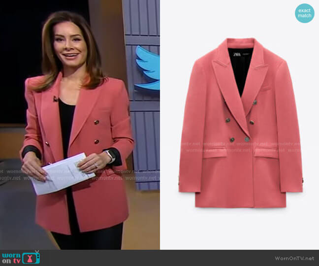 Zara Tailored Double Breasted Blazer worn by Rebecca Jarvis on Good Morning America