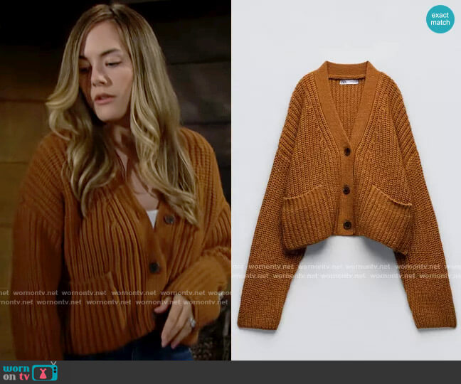 Zara Pocket Knit Cardigan worn by Hope Logan (Annika Noelle) on The Bold and the Beautiful