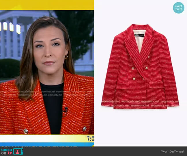 Zara Textured Double Breasted Blazer worn by Mary Bruce on Good Morning America