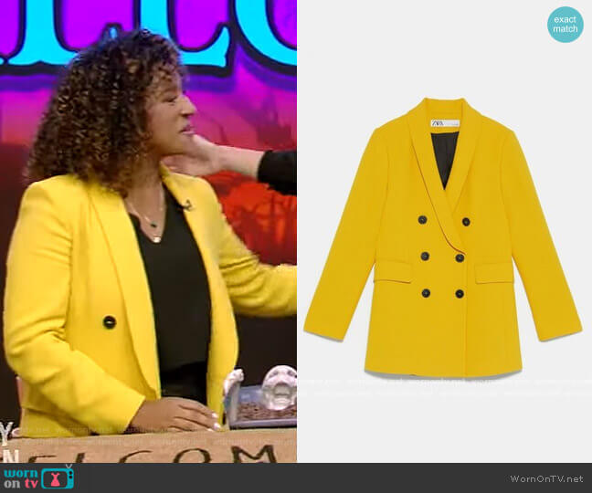 Zara Yellow Double Breasted Blazer worn by Dayna Isom Johnson on Live with Kelly and Ryan