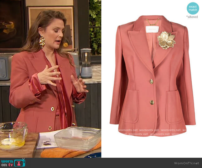 Zimmermann Floral-appliqué single-breasted blazer worn by Drew Barrymore on The Drew Barrymore Show