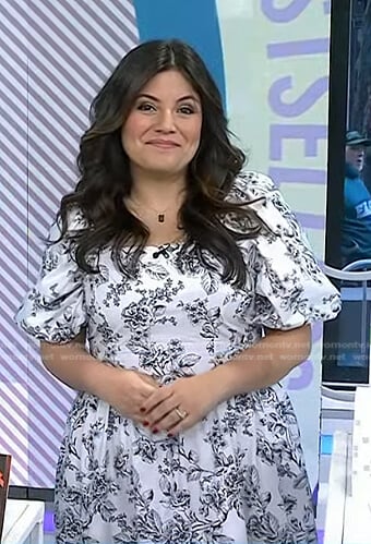 Adrienna’s white floral puff sleeve dress on Today