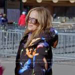 Angie’s black bird print puffer jacket and pants on The Real Housewives of Salt Lake City