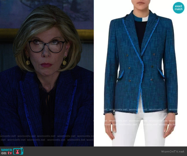 Akris Punto Denim Tweed Blazer worn by Diane Lockhart (Christine Baranski) on The Good Fight