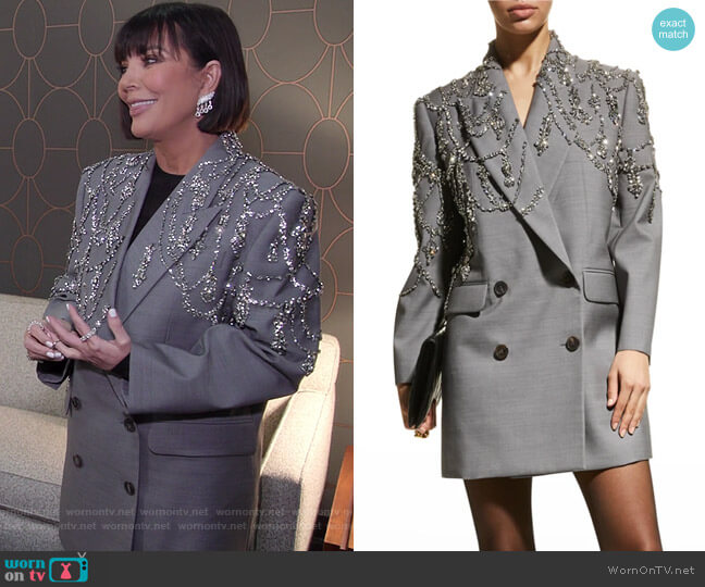 Alexander McQueen Crystal Embellished Double-Breasted Blazer Dress worn by Kris Jenner (Kris Jenner) on The Kardashians