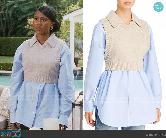 T by Alexander Wang Layered merino wool-blend and cotton top worn by Keisha (Netta Walker) on All American Homecoming