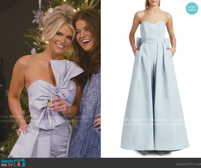 Alexia Maria Silk Faille Bow-Back Jumpsuit with Convertible Skirt worn by Madison LeCroy on Southern Charm