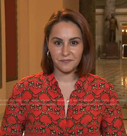 Ali's red animal print blouse on NBC News Daily