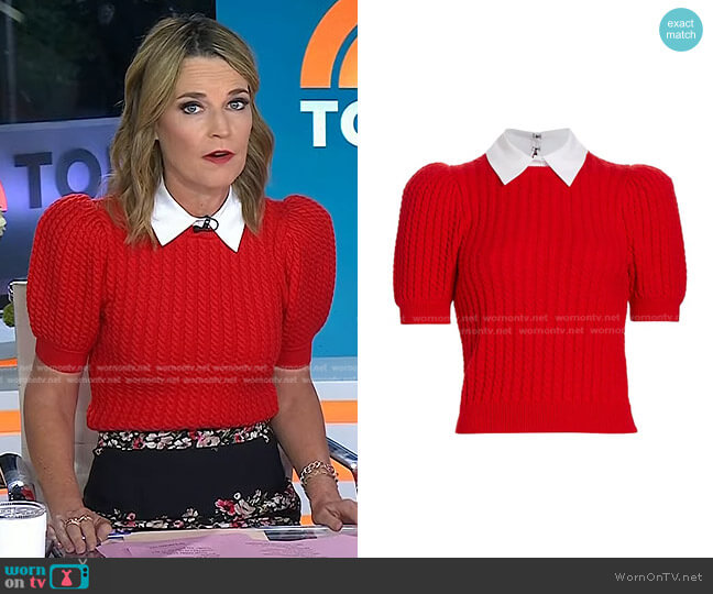 Alice + Olivia Chase Cable-Knit Puff-Sleeve Sweater worn by Savannah Guthrie on Today