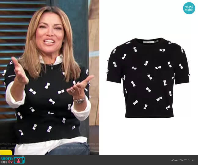 Alice + Olivia Ciara Bow Detail Stretch Wool Sweater worn by Kit Hoover on Access Hollywood